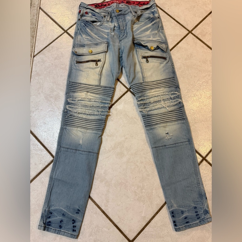 Robins Jeans Red label skinny distressed, red, white, and blue